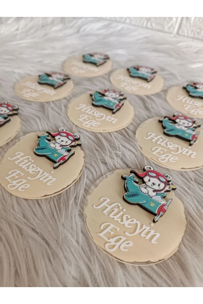 Doğrukan Hediyelik Uçakta ayıcık figürlü pleksi magnet yenidoğan doğum günü mevlüt hediyelik (10 adet) - Resim 2