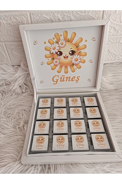 Doğrukan Hediyelik 48 li bolçi marka karton kutuda isme özel yenidoğan doğum günü mevlüt çikolatası ürün görseli