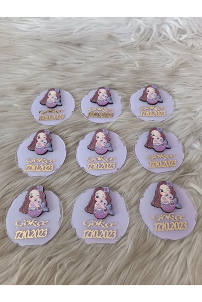 Doğrukan Hediyelik Deniz Kızı Figürlü Pleksi Yenidoğan Doğum Günü Magnet (10 adet) - Resim 2