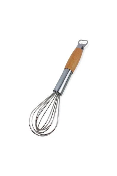 Dekorasyaa Ahşap Saplı Açacaklı Çırpıcı 304 Paslanmaz Çelik Yumurta ve Sos Çırpıcı Çırpma Teli 31cm - 3