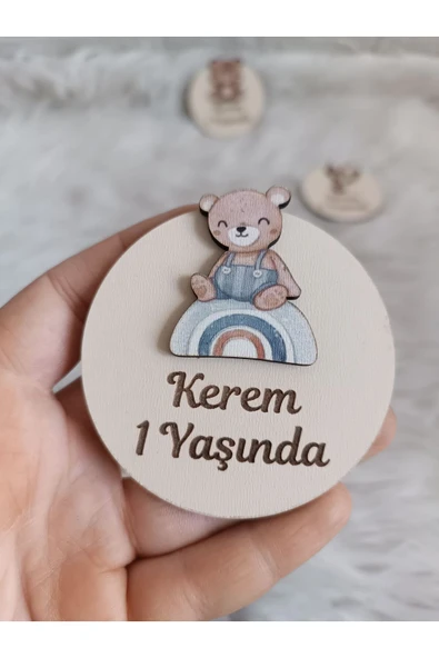 Doğrukan Hediyelik 10 adet ayıcık figürlü ahşap taban yenidoğan doğum günü mevlüt magnet hediyelik (figür seçilebilir) - Resim 3