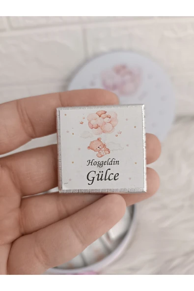 Doğrukan Hediyelik Metal kutuda dijital baskılı 50 li yenidoğan doğum günü mevlüt çikolataları - Resim 3