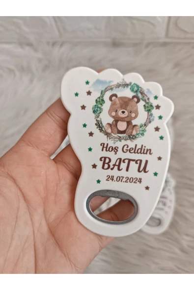 Doğrukan Hediyelik Yeşillikli ayıcık konseptli ayak açacak yenidoğan doğum günü mevlüt magnet hediyelik (25 adet) ürün görseli