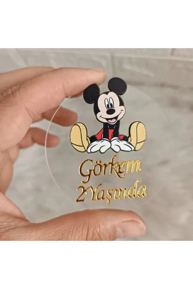 Doğrukan Hediyelik Mickey Mouse konsept şeffaf pleksi yenidoğan doğum günü mevlüt hediyelik(10 adet)