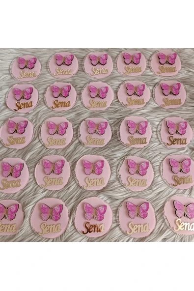 Doğrukan Hediyelik Pembe Kelebek Figürlü Yenidoğan Doğum Günü Hediyelik Magnet (10 adet) - Resim 3