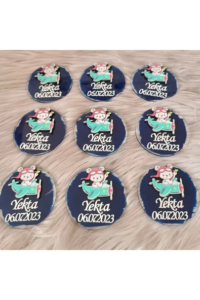 Doğrukan Hediyelik 10 Adet Uçakta ayıcık figürlü magnet yenidoğan doğum günü magnet hediyelik - Resim 3