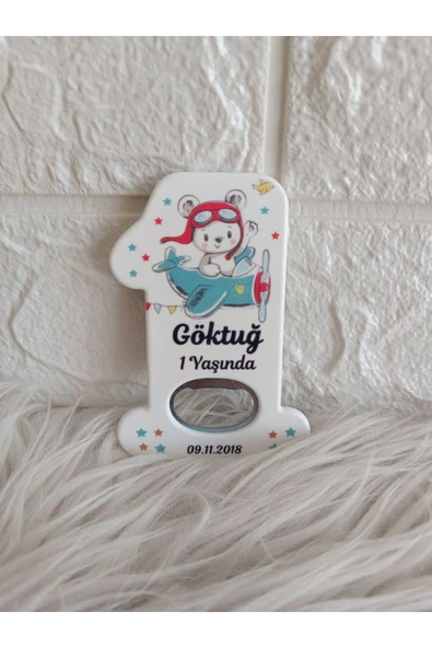 Doğrukan Hediyelik Uçakta uçan şapkalı ayıcık 1 rakam açacak yenidoğan doğum günü mevlüt magnet hediyelik (10 adet) - Resim 2