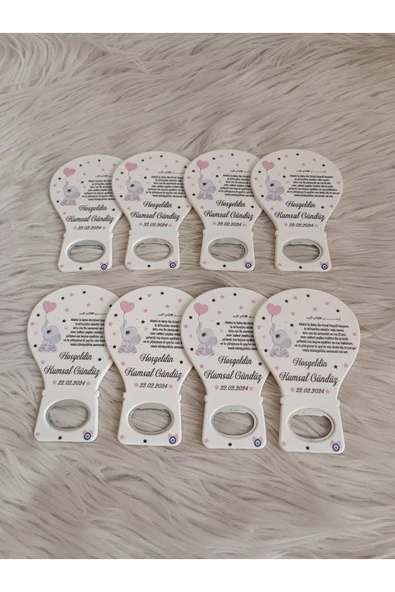 Doğrukan Hediyelik 25 adet Ayetel kürsili filli kız bebek için balon açacak magnet hediyelik - Resim 3