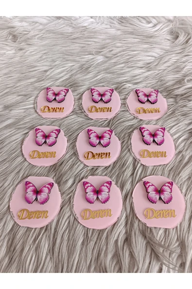 Doğrukan Hediyelik Fuşya kelebek figürlü pleksi yenidoğan doğum günü magnet hediyelik(10 adet) - Resim 3