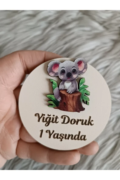 Doğrukan Hediyelik Kütüklü koala figürlü ahşap taban yenidoğan doğum günü hediyelik magnet (10 adet) ürün görseli