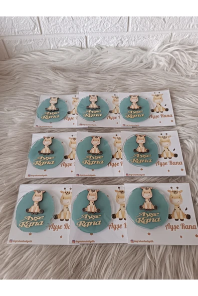 Doğrukan Hediyelik Zürafa figürlü yenidoğan doğum günü pleksi magnet hediyelik kartlı(10 adet) - Resim 3