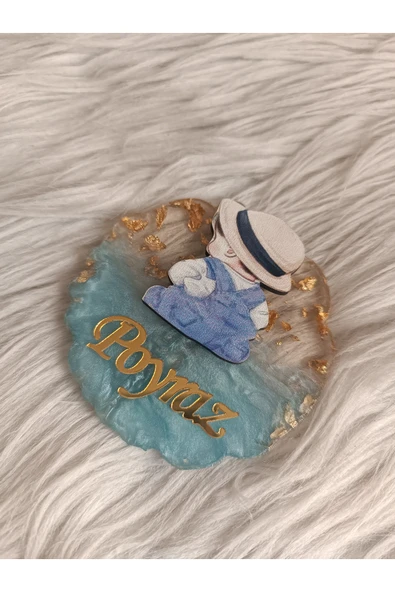 Doğrukan Hediyelik 10 adet mavi epoksi arkası dönüş oturan bebek figürlü magnet yenidoğan doğum günü hediyelikleri - Resim 2