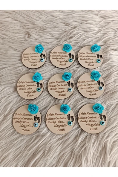 Doğrukan Hediyelik 20 adet dualı doğum günü yenidoğan sünnet hatırası mevlüt ahşap magnet - Resim 3