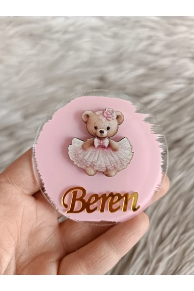 Doğrukan Hediyelik Pembe elbiseli ayıcık figürlü pleksi yenidoğan doğum günü magnet hediyelik (10 adet) ürün görseli
