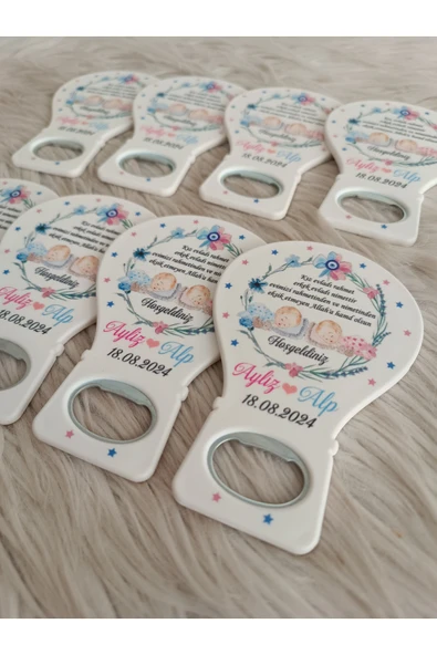 Doğrukan Hediyelik 50 adet kız erkek ikiz bebek balon açacak yenidoğan doğum günü mevlüt magnet hediyelik - Resim 2