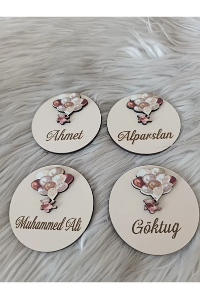 Doğrukan Hediyelik Balon Tutan Ayıcık Figürlü Yenidoğan Doğum Günü Ahşap Hediyelik Magnet(20 ADET) - Resim 2