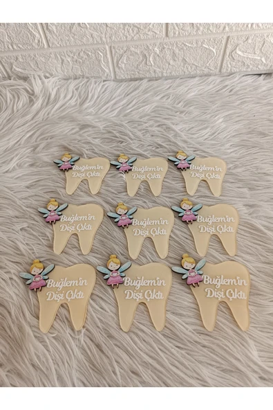Doğrukan Hediyelik 10 adet Diş şeklinde diş buğdayı diş hediği pleksi magnet hediyelik yenidoğan doğum günü magnetleri - Resim 3