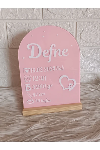 Doğrukan Hediyelik Ahşap standlı doğum bilgileri panosu pleksi yenidoğan hediyelik doğum hediyelik ürün görseli