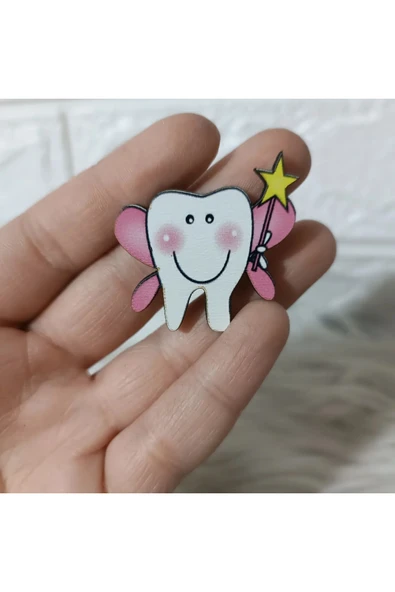 Doğrukan Hediyelik 25 Adet Pembe Kanatlı Diş Figürü Ahşap Üzeri Uv Baskı 4 cm Hediyelik Yapımına Uygun ürün görseli