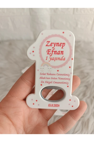 Doğrukan Hediyelik 25 adet pembe konsept gökkuşaklı 1 rakam açacak magnet yenidoğan doğum günü mevlüt hediyelikleri ürün görseli