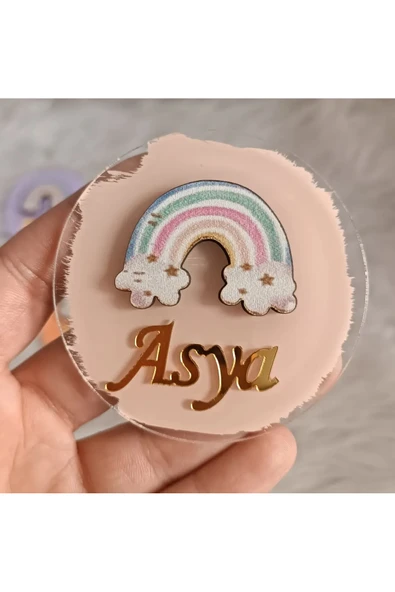 Doğrukan Hediyelik Pastel gökkuşağı konsept pleksi yenidoğan doğum günü mevlüt magnet hediyelik (10 adet) - Resim 2