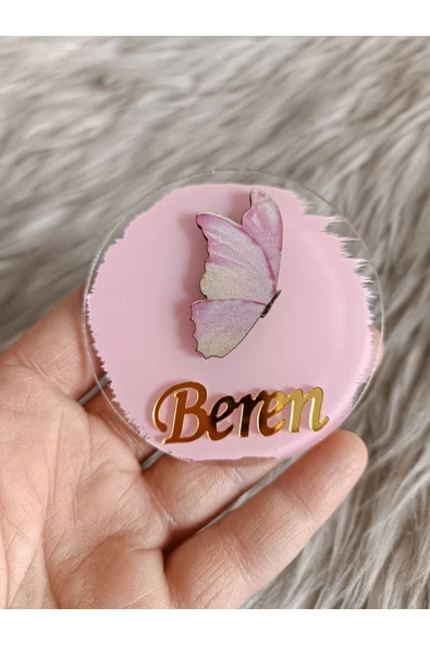 Doğrukan Hediyelik Yan duran pembe kelebek figürlü pleksi yenidoğan doğum günü magnet hediyelik (10 adet) ürün görseli
