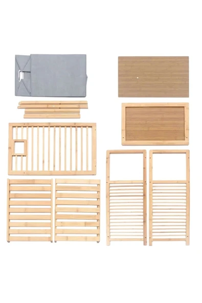 Dekorasyaa Bambu 2 Katlı Çok Amaçlı Banyo Düzenleyici Çamaşır Sepeti Organizer - Gri - 6