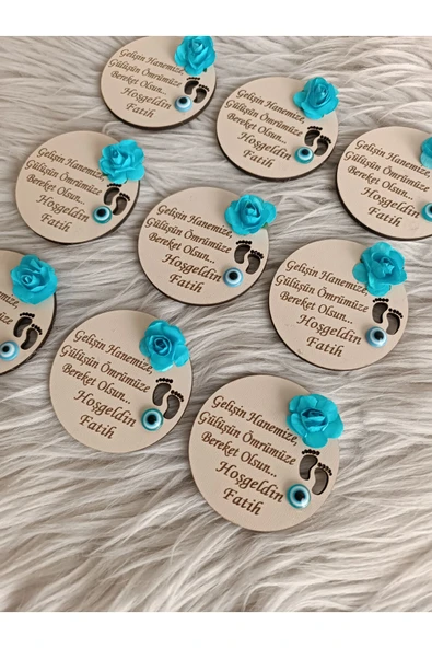 Doğrukan Hediyelik 20 adet dualı doğum günü yenidoğan sünnet hatırası mevlüt ahşap magnet - Resim 2