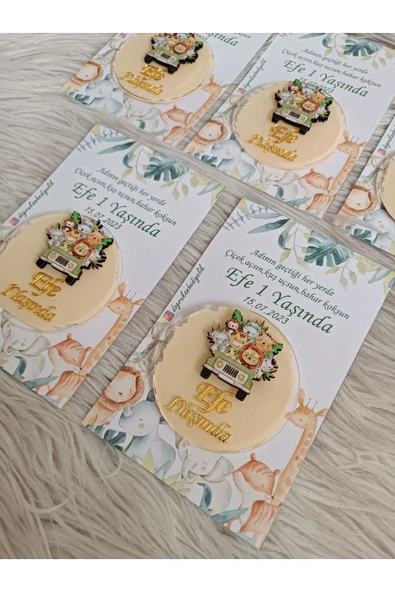 Doğrukan Hediyelik Kartlı safari konsept pleksi hediyelik yenidoğan doğum günü mevlüt magnet(10 adet) - Resim 2