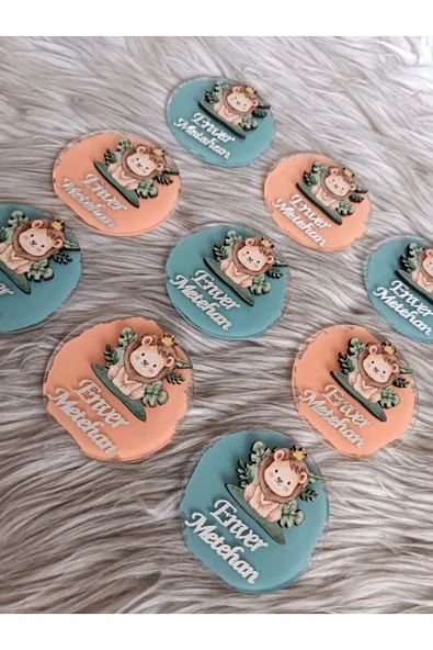 Doğrukan Hediyelik 15 Adet Pleksi Aslan Figürlü Yenidoğan Doğum Günü Magnet - Resim 3