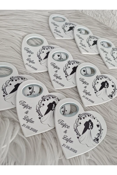 Doğrukan Hediyelik 20 adet gelin damatlı düğün nişan nikah kalp açacak magnet hediyelik - 2