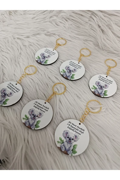 Doğrukan Hediyelik 10 adet koala konsept ahşap anahtarlık 5 cm yenidoğan doğum günü mevlüt hediyelikleri - Resim 2