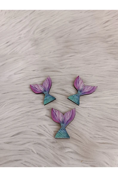 Doğrukan Hediyelik 25 adet deniz kızı kuyruğu 4 cm UV baskılı ahşap figür süslemelere uygun - Resim 2