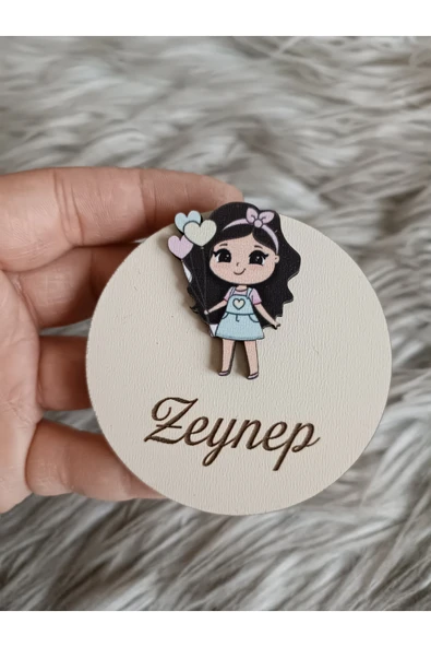 Doğrukan Hediyelik Kız Çocuklu Yenidoğan Doğum Günü Ahşap Taban Yenidoğan Doğum Günü Hediyelik Magnet ürün görseli