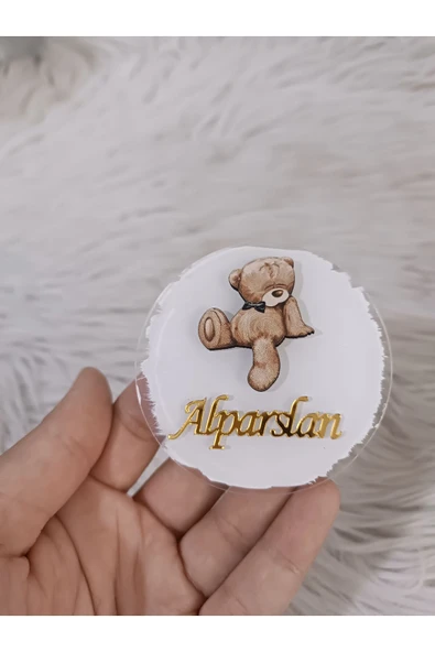 Doğrukan Hediyelik Oturup uyuyan kahverengi ayıcıklı pleksi magnet yenidoğan doğum günü mevlüt hediyelik (10 adet) - Resim 2