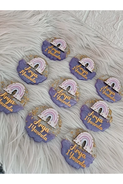 Doğrukan Hediyelik 10 adet lila epoksili gökkuşağı figürlü yenidoğan doğum günü mevlüt hediyelikleri - Resim 2