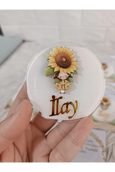 Doğrukan Hediyelik 10 adet ayçiçekli kız figürlü pleksi magnet yenidoğan doğum günü mevlüt hediyelikleri ürün görseli