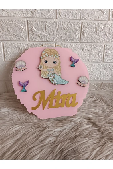 Doğrukan Hediyelik 30 cm deniz kızı konsept kapı süsü pleksi yenidoğan doğum günü