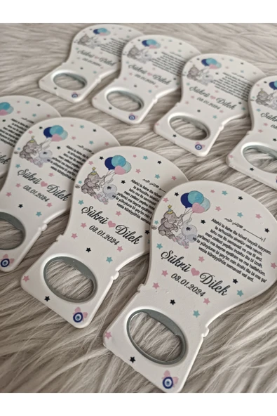 Doğrukan Hediyelik 50 adet Ayetel Kürsi filli ikiz bebek balon açacak magnet yenidoğan doğum günü mevlüt hediyelikleri - Resim 2