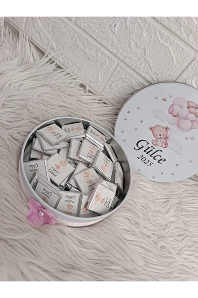 Doğrukan Hediyelik Metal kutuda dijital baskılı 50 li yenidoğan doğum günü mevlüt çikolataları - Resim 2