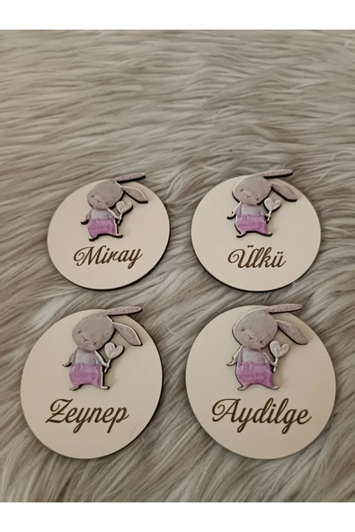 Doğrukan Hediyelik Kalpli Tavşan Figürlü Ahşap Yenidoğan Doğum Günü Magnet Hediyelik(20 ADET) - Resim 2