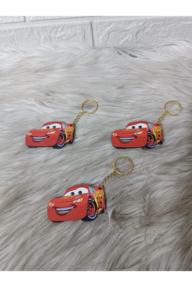 Doğrukan Hediyelik 10 adet şimşek McQueen anahtarlık yenidoğan doğum günü hediyelik ahşap üzeri uv baskılı - Resim 2