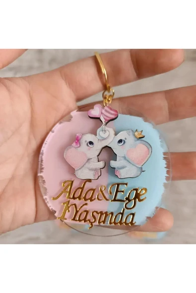 Doğrukan Hediyelik İkiz Bebek İçin Pleksi Anahtarlık Hediyelik Yenidoğan Doğum Günü Mevlüt Hatırası (10 adet) ürün görseli