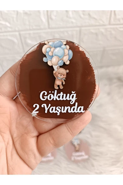 Doğrukan Hediyelik Mavi balon tutan ayıcıklı pleksi magnet yenidoğan doğum günü mevlüt magnet hediyelik 10 adet - Resim 3