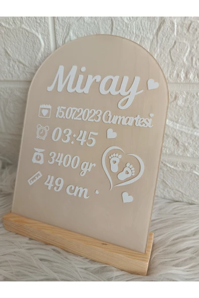Doğrukan Hediyelik Standlı doğum panosu pleksi bej renk yenidoğan hediyelikleri - Resim 2
