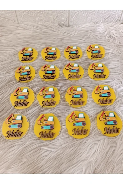 Doğrukan Hediyelik 10 Adet İş Makinesi Konsept Traktörlü Pleksi Figürlü Yenidoğan Doğum Günü Magnet Hediyelik - Resim 3