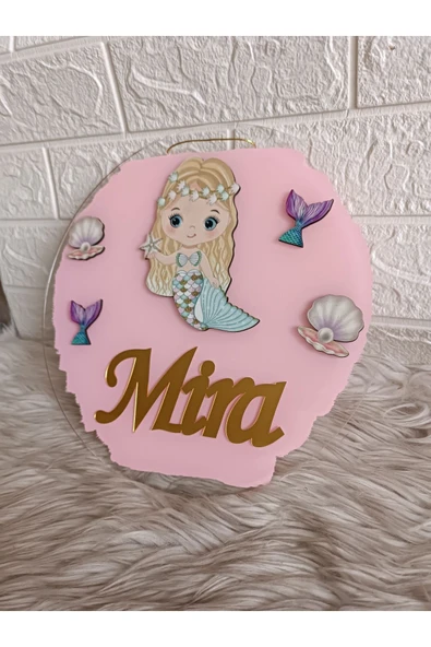 Doğrukan Hediyelik 30 cm deniz kızı konsept kapı süsü pleksi yenidoğan doğum günü - 3