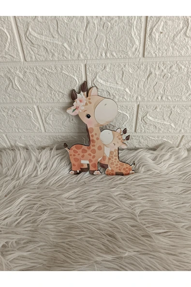 Doğrukan Hediyelik 15 cm UV baskılı ahşap anne bebek zürafa figür 1 adet bebek ürünleri kapı süsü süslemesine uygun - Resim 2