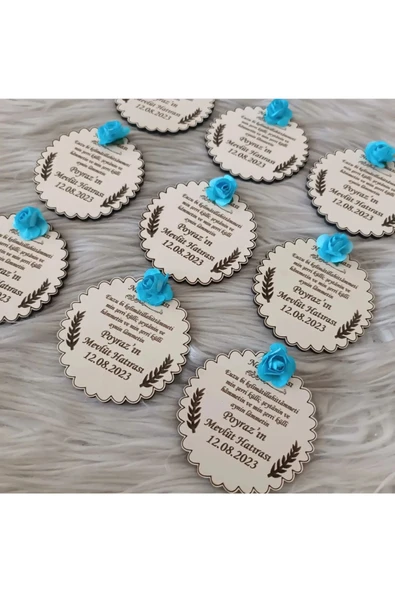 Doğrukan Hediyelik 20 Adet Çiçekli Ahşap Nazar Dualı Yenidoğan Doğum Günü Mevlid Magnet Hediyelik - Resim 2