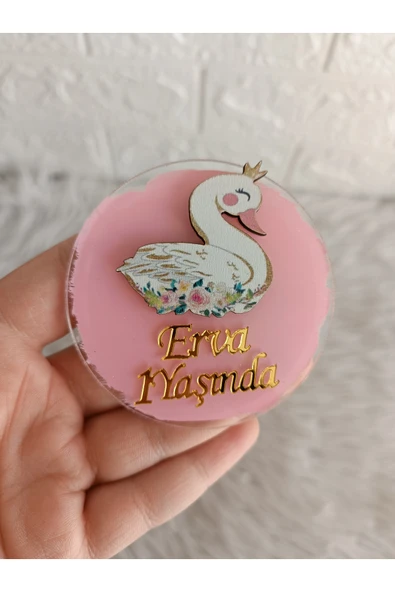 Doğrukan Hediyelik Çiçekli kuğu konsept pleksi magnet yenidoğan doğum günü mevlüt hediyelik(10 adet) - Resim 2